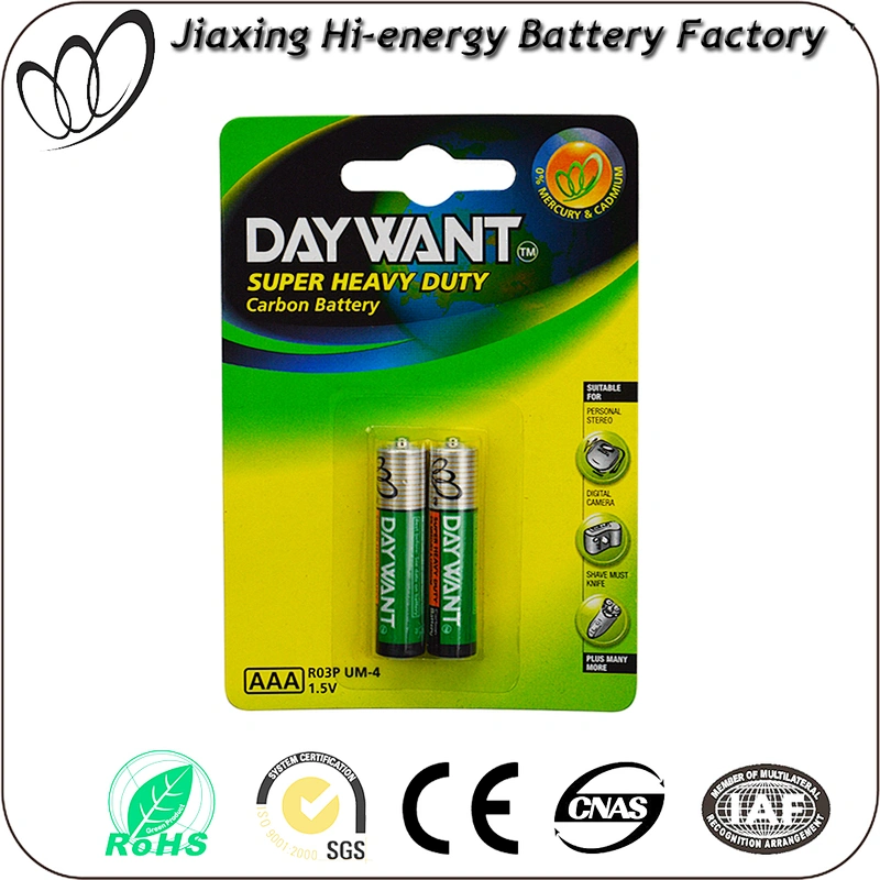 Factory price 1.5v aaa r03 size um4 carbon battery 2 or 4pcs/pack
