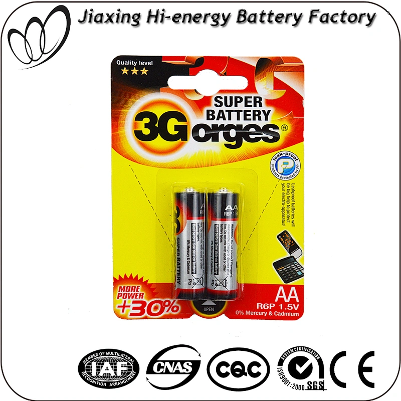 High capacity pvc jacket size AA 1.5V r6p battery