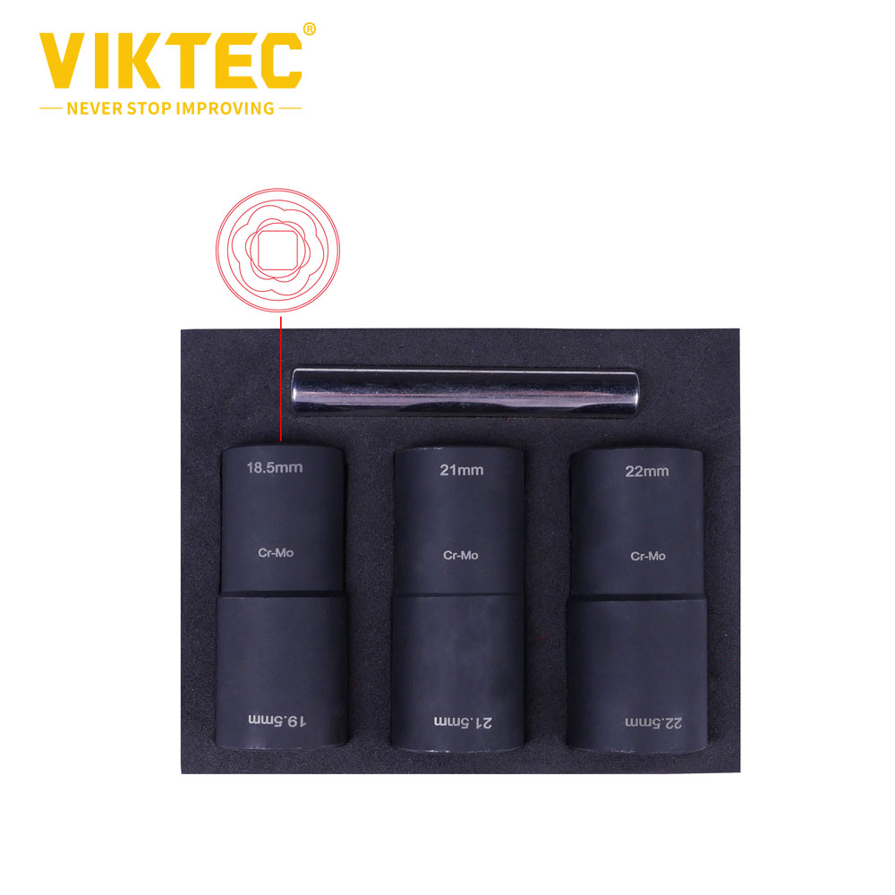 VIKTEC 3PC Dual Flip 1/2" Drive Impact Socket Chrome Cap Buster Kit 18.5/19.55mm, 21/21.5mm, 22/22.5mm