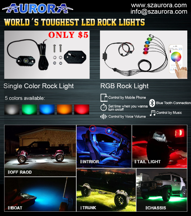 Aurora colorful light waterproof led rgb light mini off road led rock lights