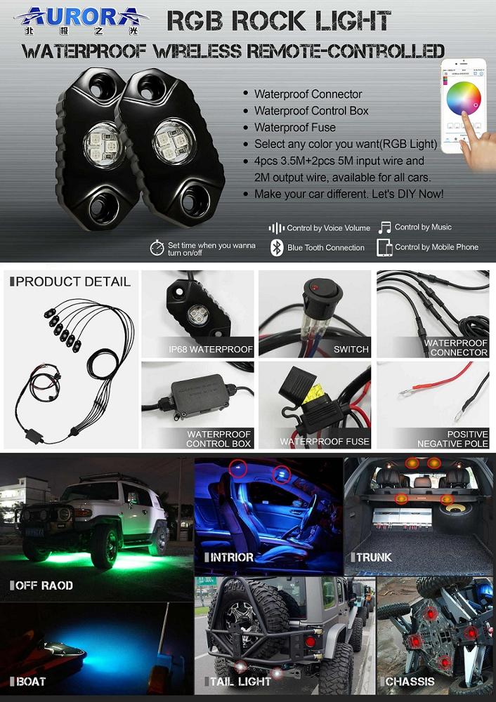 Aurora colorful light waterproof led rgb light mini off road led rock lights