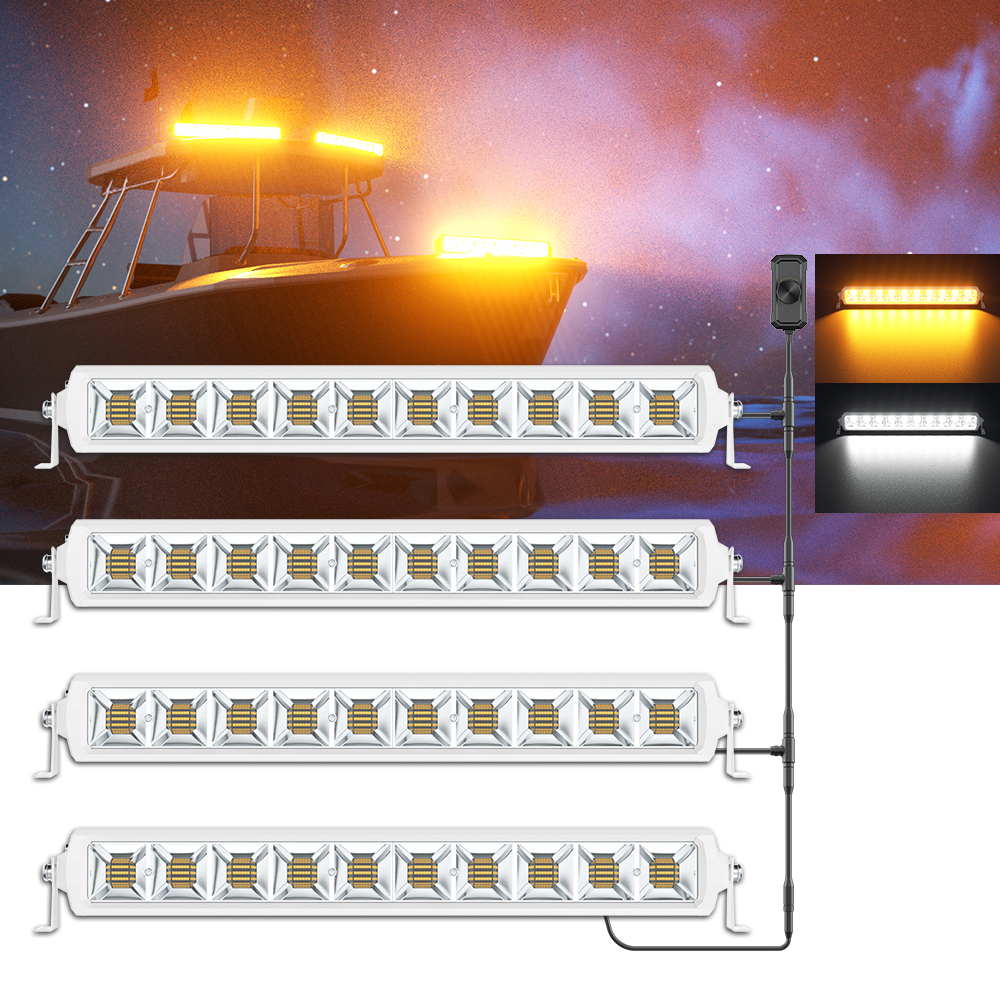 Aurora 4PCS Fishing lights white and yellow boat light bar Marine led light bar