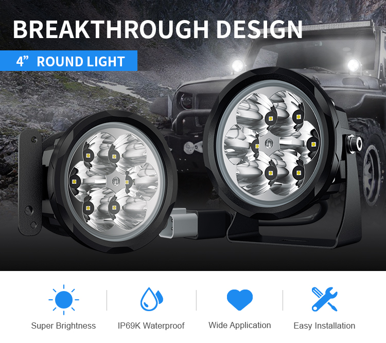 AURORA 4 inch car Led Working light Offroad Spot Flood Truck Round LED Driving L