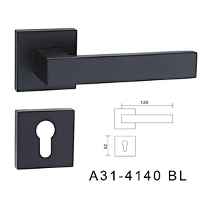 Zinc alloy door handle lever on square rosette with cylinder hole escutcheon