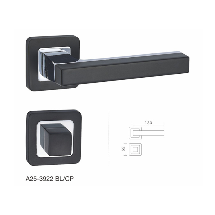Modern simple design zinc alloy cast interior square lock black lever door handle