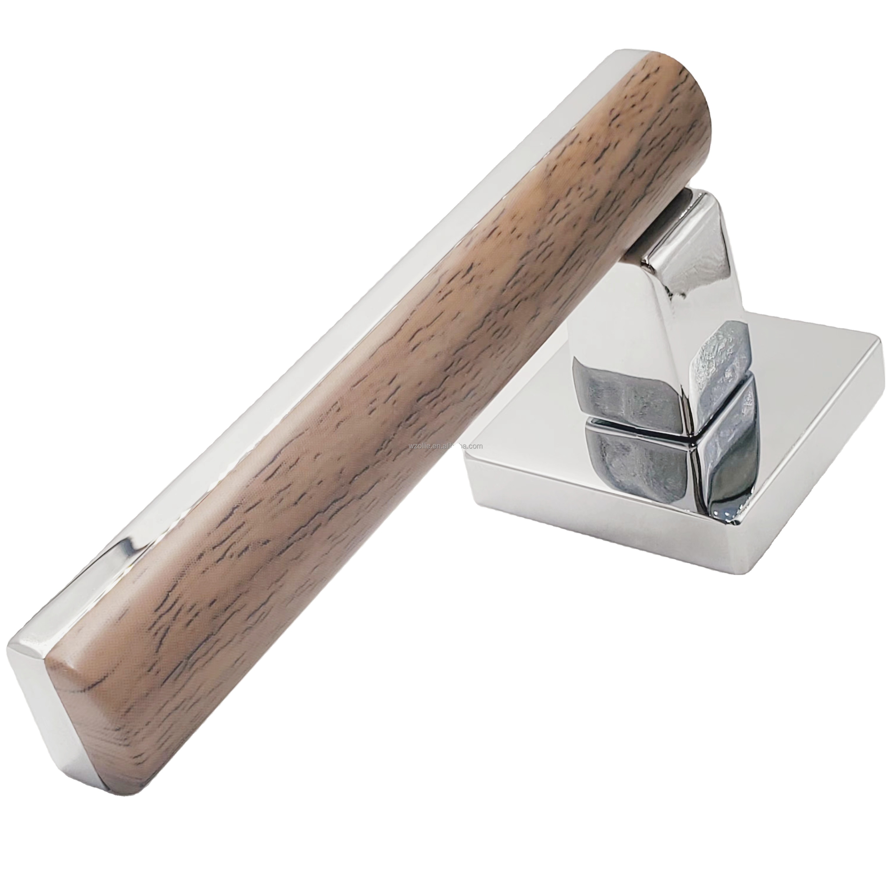 High quality wooden handle on rosette door handles for interior doors metal lever pull wooden zinc door handle