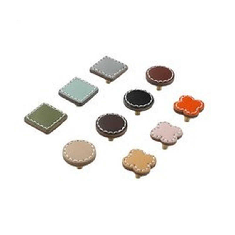 Wardrobe color leather drawer handle furniture handle cabinet dresser drawer door knobs leather brass handle