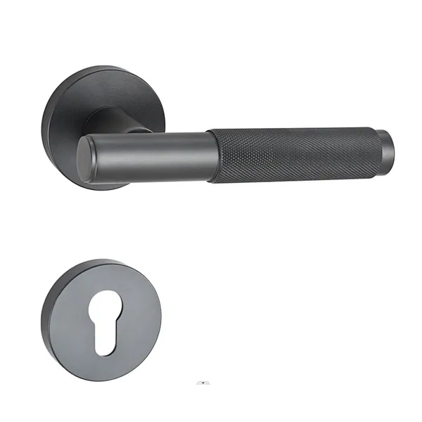 Factory customize knurled zinc aluminum inner wooden door handle hotel lock privacy door handle