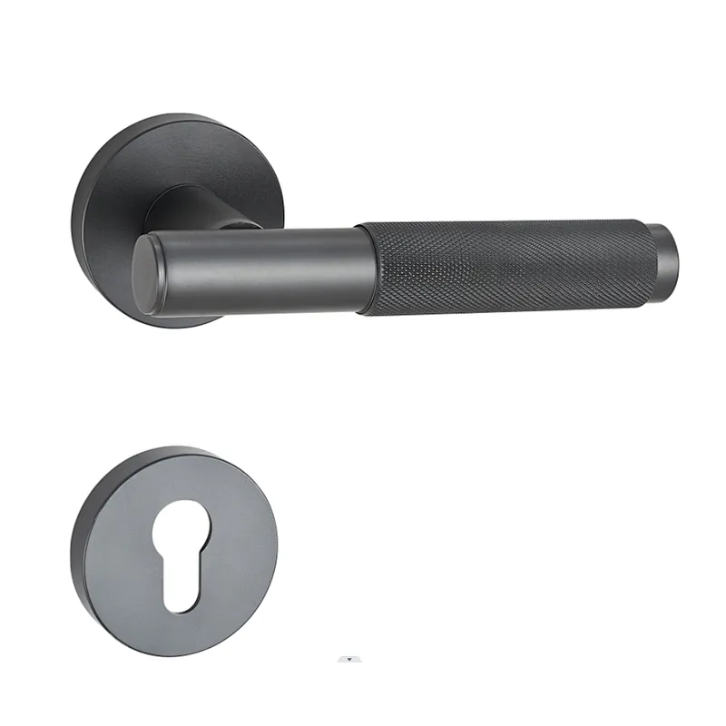 Factory customize knurled zinc aluminum inner wooden door handle hotel lock privacy door handle