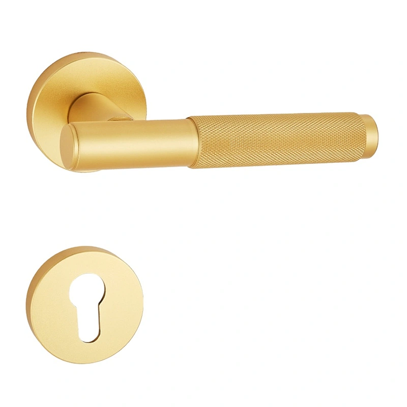 Factory customize knurled zinc aluminum inner wooden door handle hotel lock privacy door handle