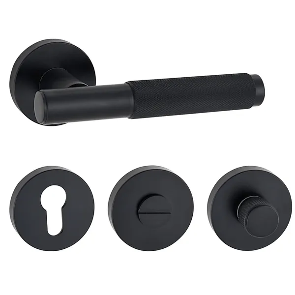 Factory customize knurled zinc aluminum inner wooden door handle hotel lock privacy door handle