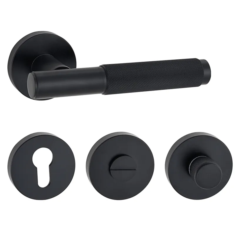 Factory customize knurled zinc aluminum inner wooden door handle hotel lock privacy door handle