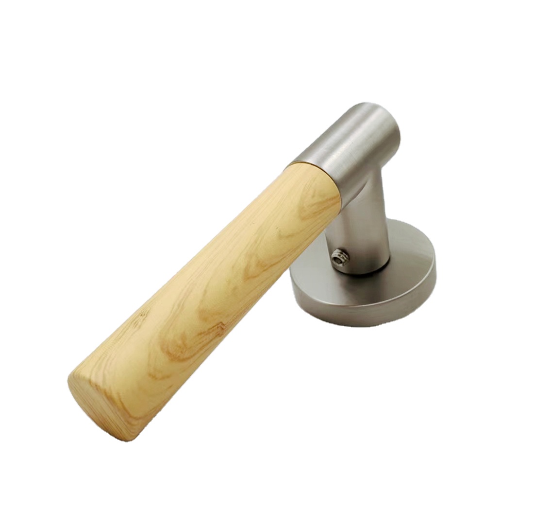 New series real wooden handle aluminum simple design wood color bedroom door handle