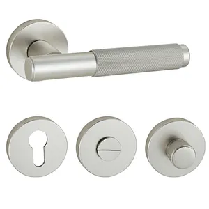 Factory customize knurled zinc aluminum inner wooden door handle hotel lock privacy door handle