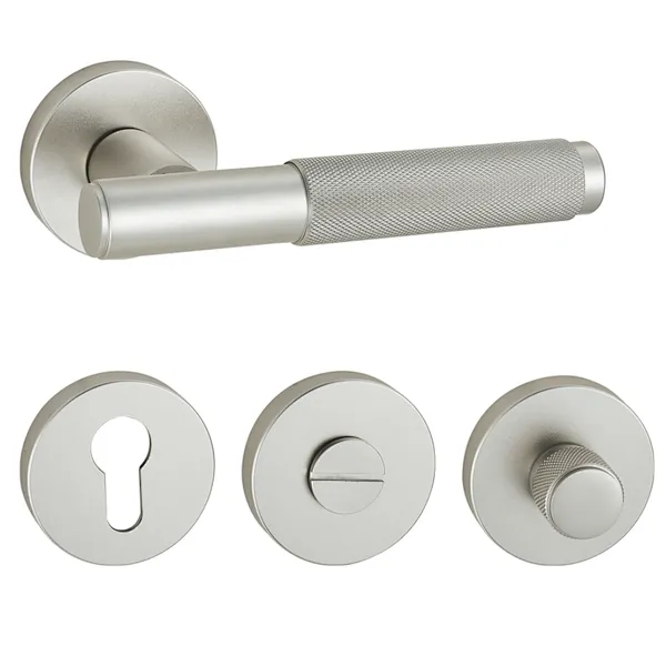 Factory customize knurled zinc aluminum inner wooden door handle hotel lock privacy door handle