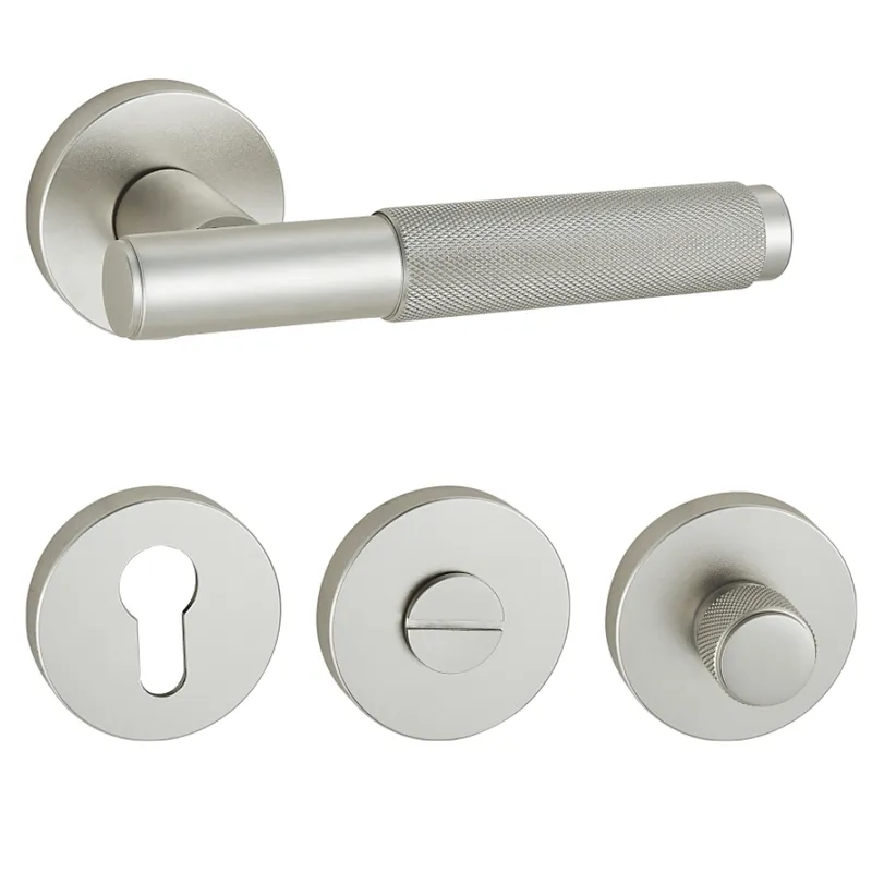 Factory customize knurled zinc aluminum inner wooden door handle hotel lock privacy door handle