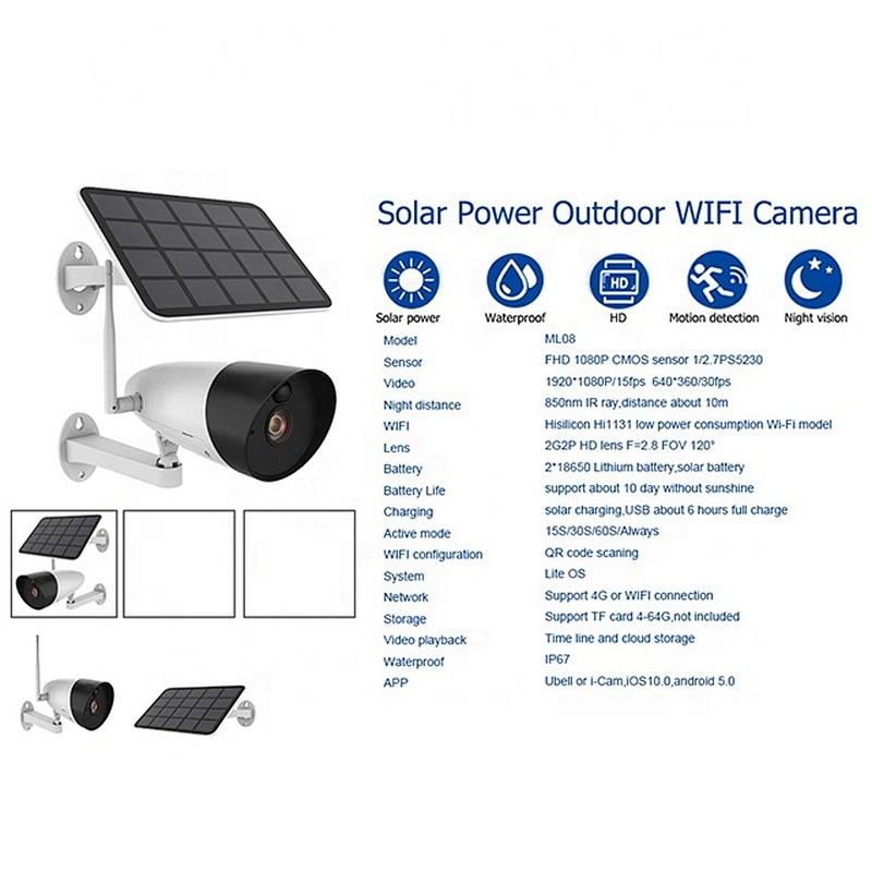 Tuya Solar Power outdoor Waterproof IP67 Wireless WiFi 1080P IP network Camera for home security
