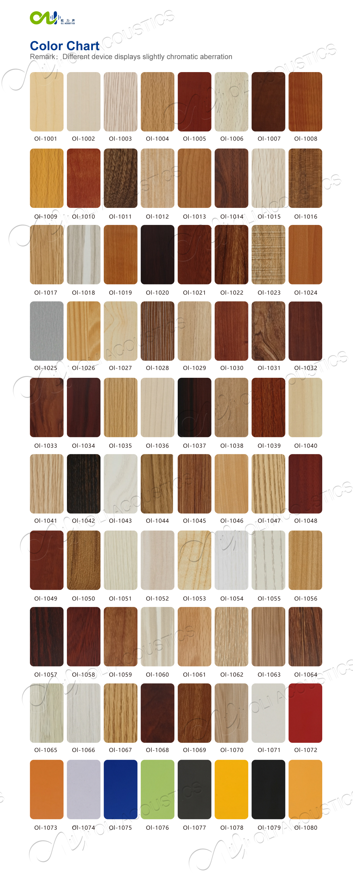 color chart for micro perforated wood panels