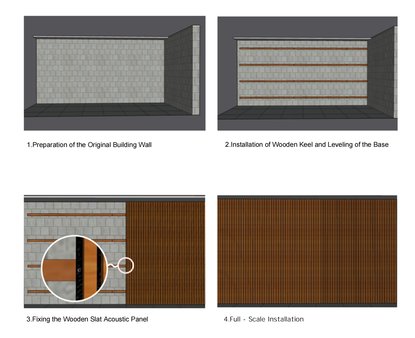 installation for white oak slat wall