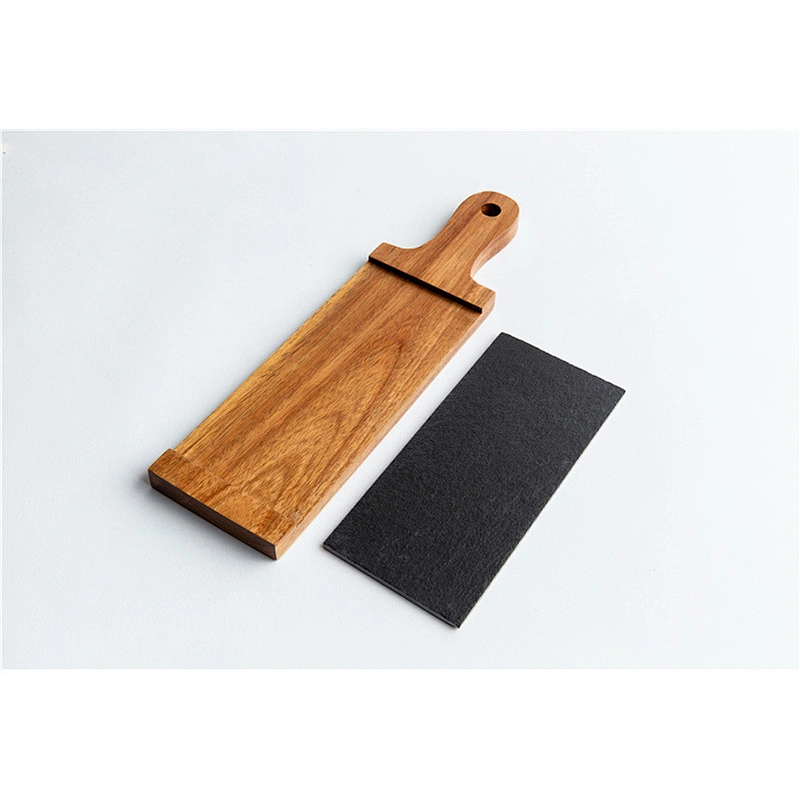 Cheap kitchen supplies food dinner plate slate solid wood dish square tableware
