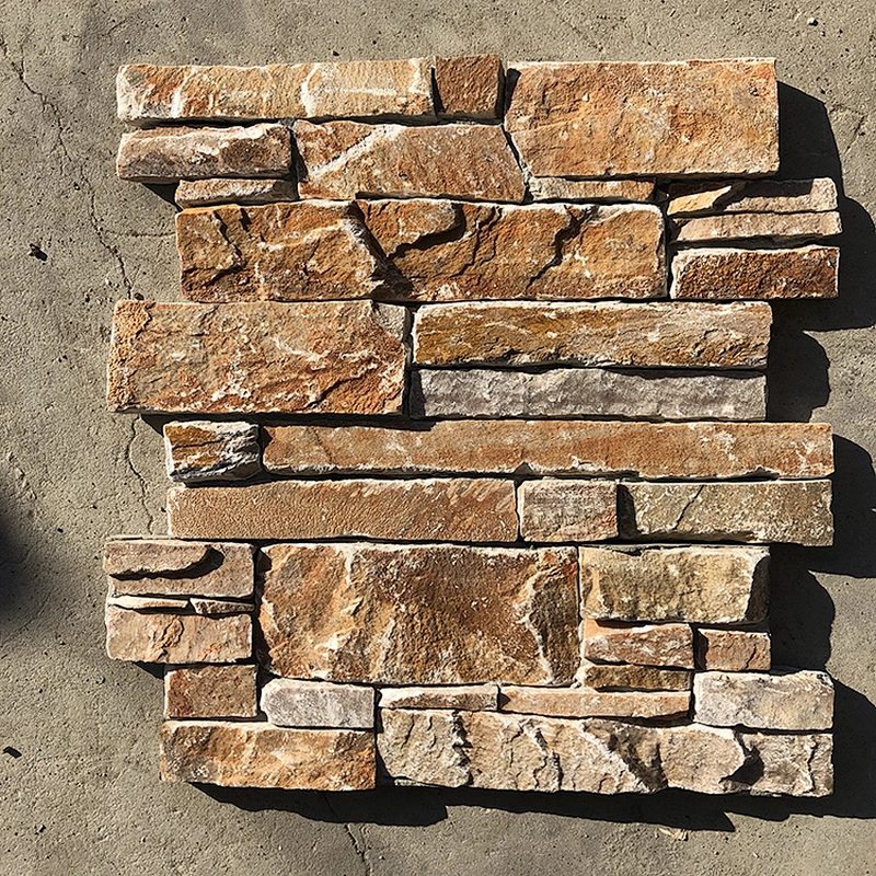 Fine Architectural Elements Gold Quartzite Natural Veining Loose Stacked Stone