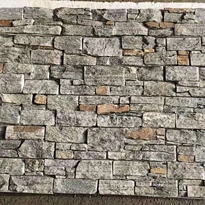 Outdoor Wall Decoration Green Rust Quartzite Ledge Stacked Stone