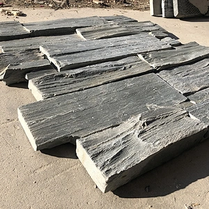 Classic Style Accent Fireplace Walls Black Slate Flat Stacked Stones