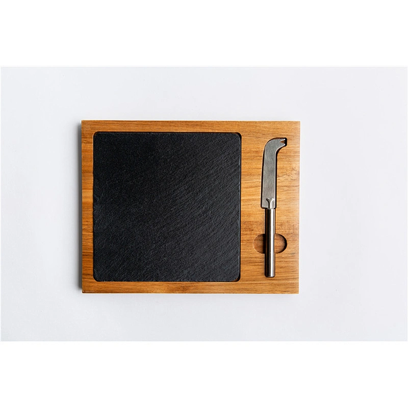 CHEAP kitchen supplies Slate mosaic acacia plate Rectangle  Plate Dish Stone tableware Plate with cutlery slot