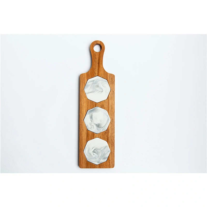 Special kitchen supplies food dinner plate marble gray solid wood dinner plate polygon dinner plate plus marble tray removable