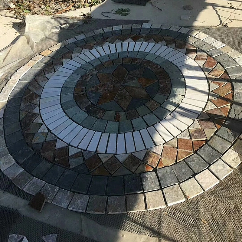 Multi Colors Puzzle Swim Pool Natural Slate Stone Mosaic Tile Flooring