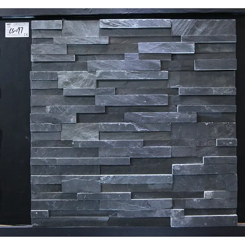 Black Slate 3D Exterior Natural Stone Exterior Wall Cladding/Cheap Stacked Stone/Ledge Stone