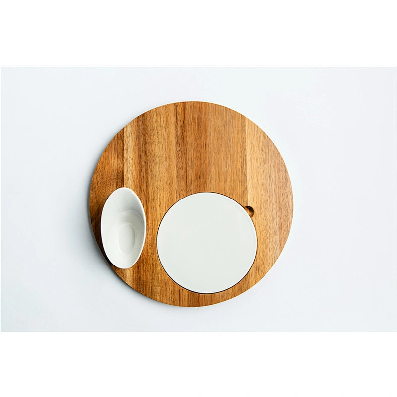 Cheap Special kitchen supplies food dinner plate marble gray solid wood dinner plate round dinner plate plus round marble tray