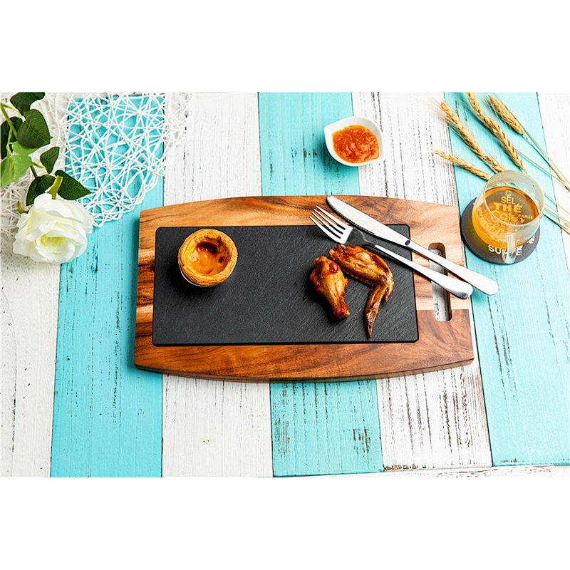 Cheap Special kitchen supplies food dinner plate slate stitching log rectangle sushi plate slate tray