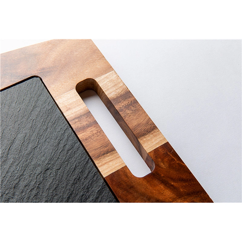 Cheap Special kitchen supplies food dinner plate slate stitching log rectangle sushi plate slate tray