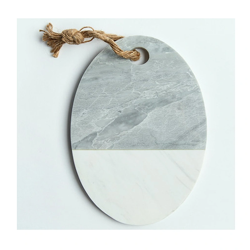 Cheap Kitchen Two Color Splicing Ellipsoid Marble Cheese Board For Professional Manufacture