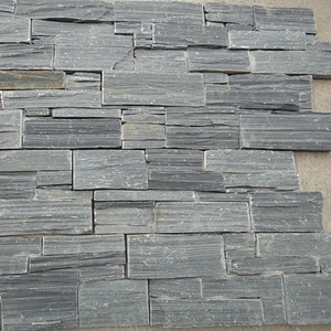 Classic Style Accent Fireplace Walls Black Slate Flat Stacked Stones