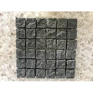 G684 Black Granite Split Meshed Back Net Paving Stone for Sidewalk
