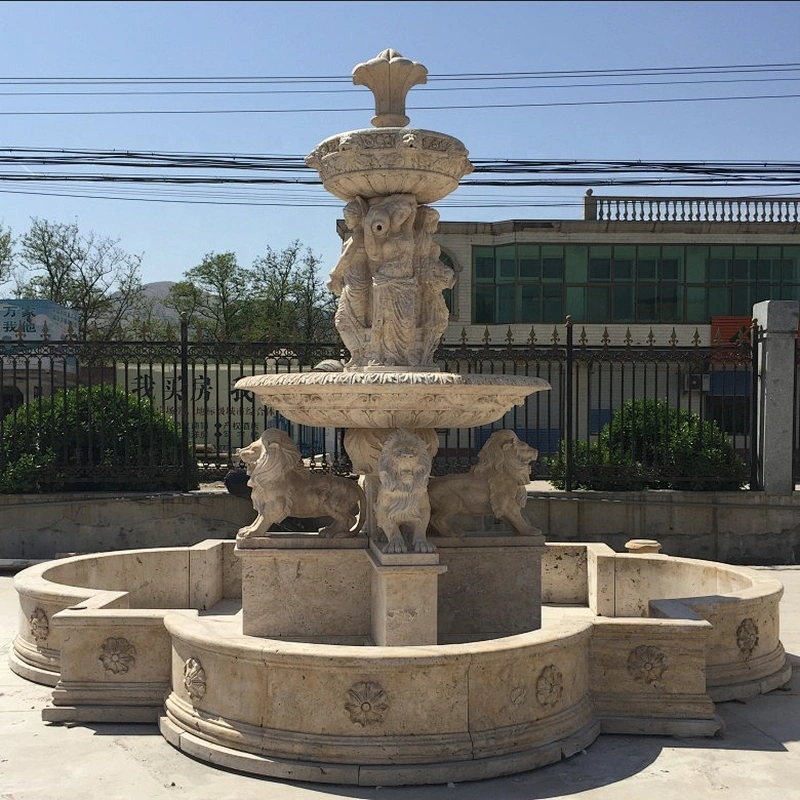 Outdoor Sex Girl And Lion Stone Water Fountain