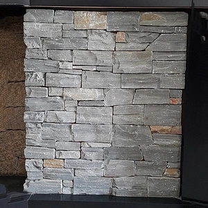 Classic Style Accent Fireplace Walls Black Slate Flat Stacked Stones