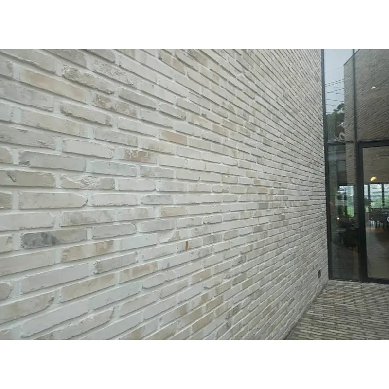 White Concrete with Clay Thin Brick Veneer Corners
