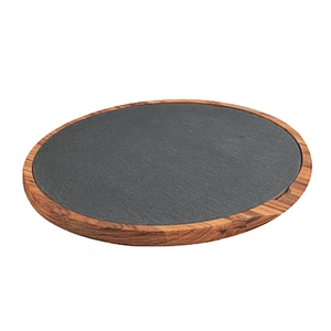 CHEAP kitchen supplies Slate mosaic acacia plate Round  Plate Dish Stone tableware Perforated plug decoration With holes