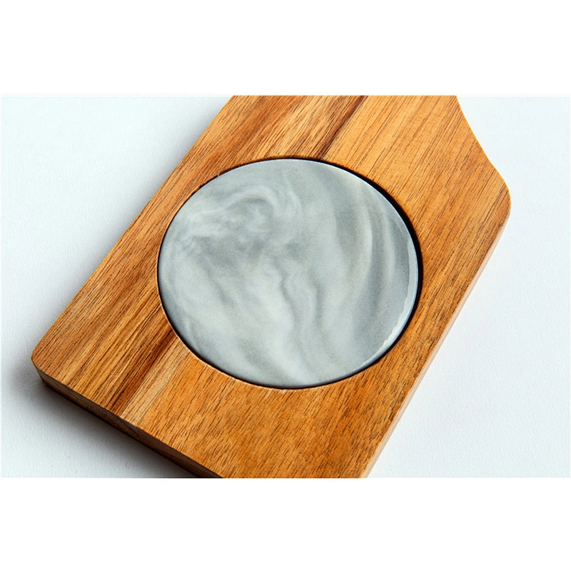Special kitchen supplies food dinner plate marble gray solid wood dinner plate polygon dinner plate round marble tray removable
