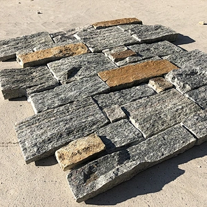Outdoor Wall Decoration Green Rust Quartzite Ledge Stacked Stone