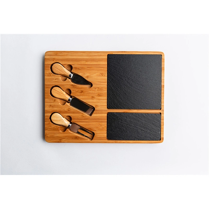 CHEAP kitchen supplies Slate mosaic acacia plate Rectangle  Plate Dish Stone tableware Plate with cutlery slot