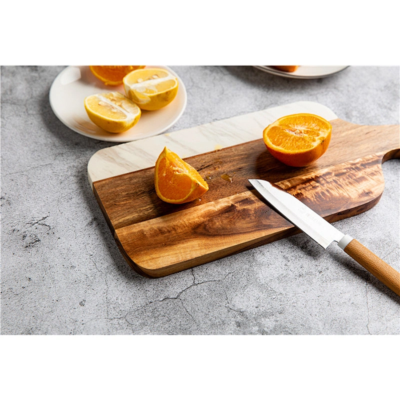 Cheap kitchen supplies food dinner plate marble solid wood dish polygon tableware can be hung