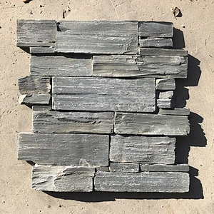 Classic Style Accent Fireplace Walls Black Slate Flat Stacked Stones