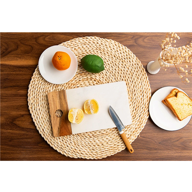 CHEAP kitchen supplies Marble mosaic acacia plate Round Plate Dish Stone tableware Stony wood