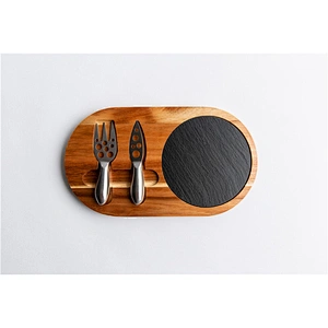 CHEAP kitchen supplies Slate mosaic acacia plate Rectangle  Plate Dish Stone tableware Plate with cutlery slot