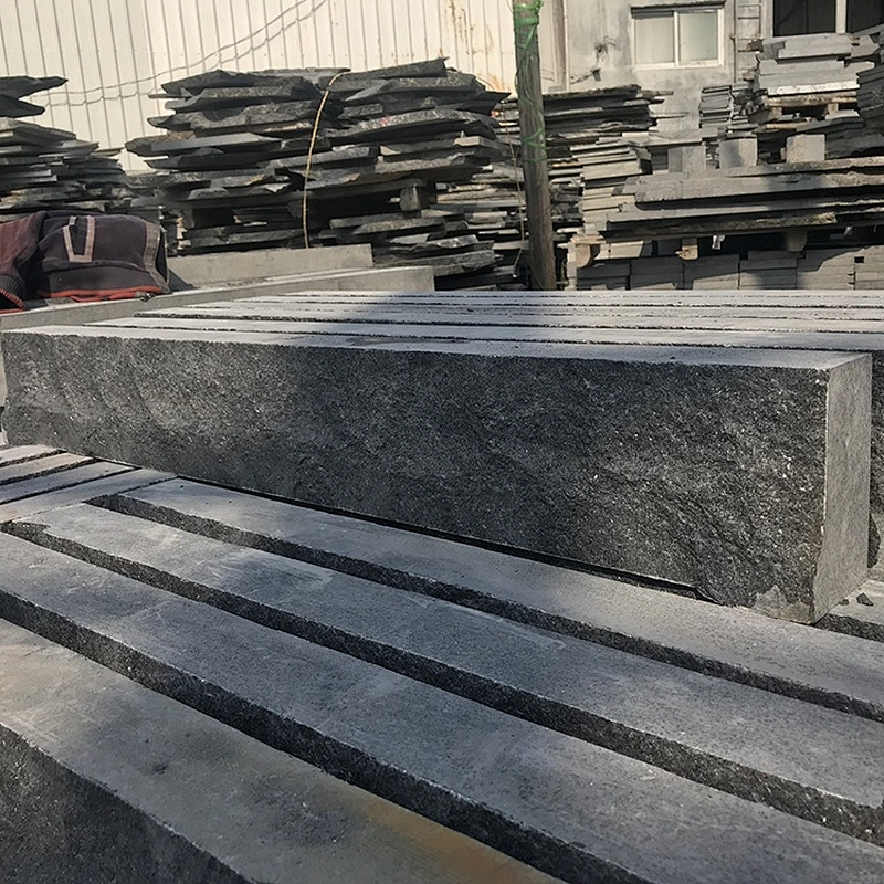 Flame Heat Treatment Flooring Paving Slab Stone Black Granite Tiles