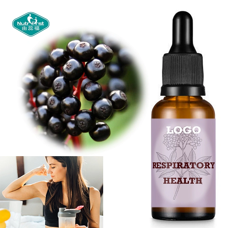 Gotas líquidas de vitamina C de saúco negro de soporte inmunológico de etiqueta privada OEM a granel para la salud respiratoria superior